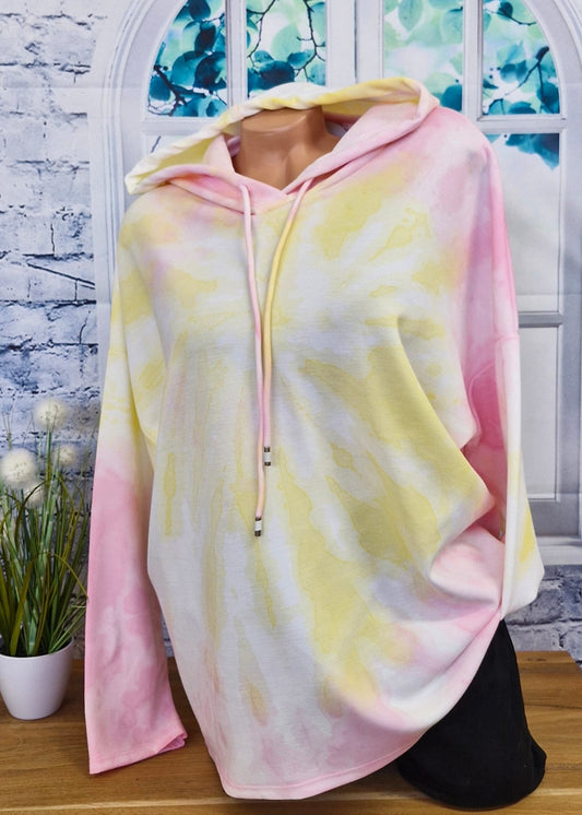 Batik Hoodie Rosa-Gelb Pastell