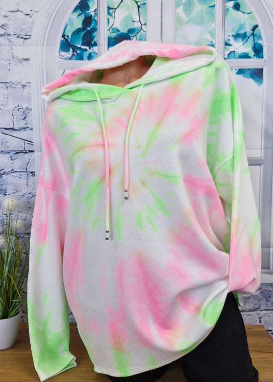 Batik Hoodie Rosa-Grün