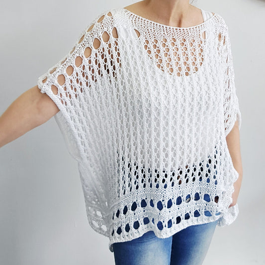 Häkel-Poncho Weiß