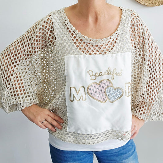 Häkel-Top Beige "Beautiful Mode" leicht glitzernd
