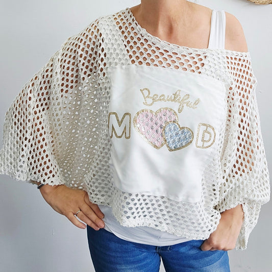 Häkel-Top Weiß "Beautiful Mode" leicht glitzernd