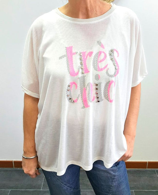 Très Chic Shirt Weiß – Statement-Shirt mit Strass